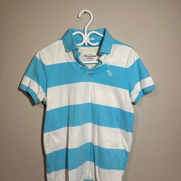 Abercrombie & Fitch Aqua and White Striped Polo - Picture 3 of 8